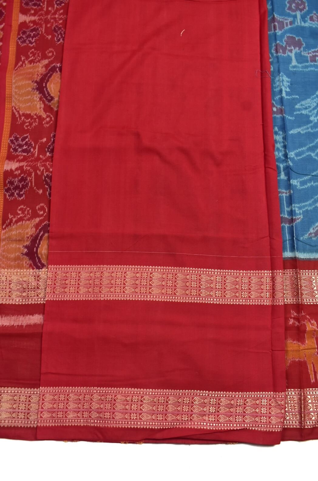 Green-Red Colour Sambalpuri Handloom Cotton Bandha Saree - Image 5