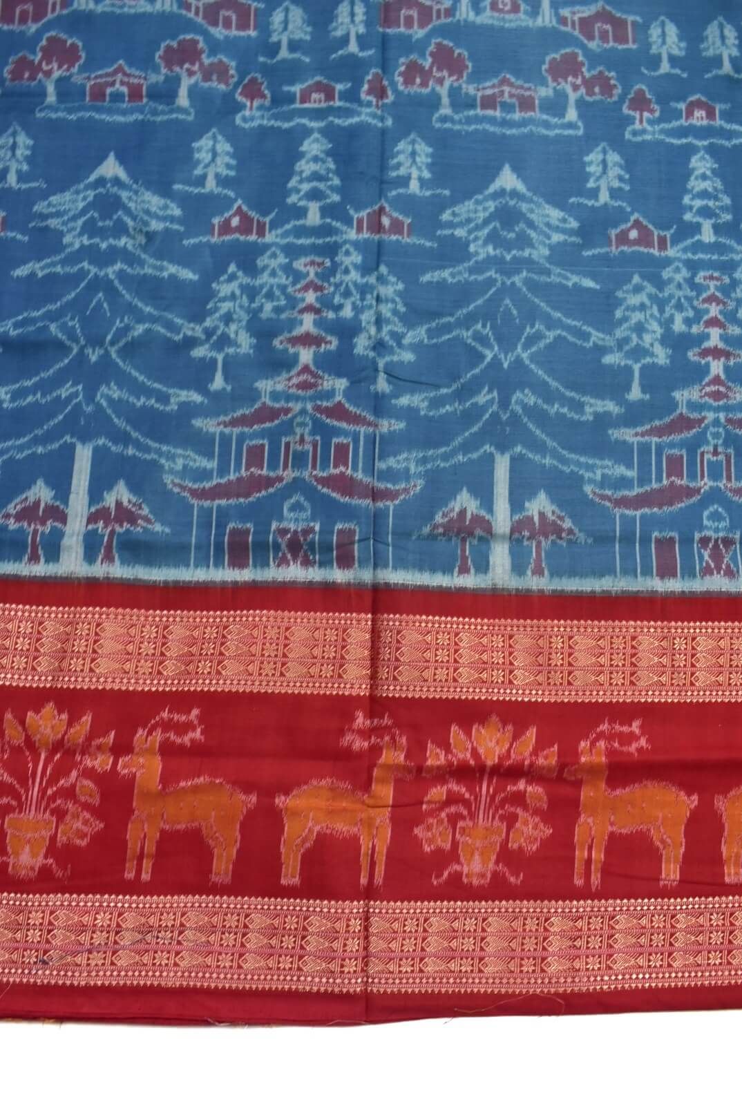 Green-Red Colour Sambalpuri Handloom Cotton Bandha Saree - Image 4