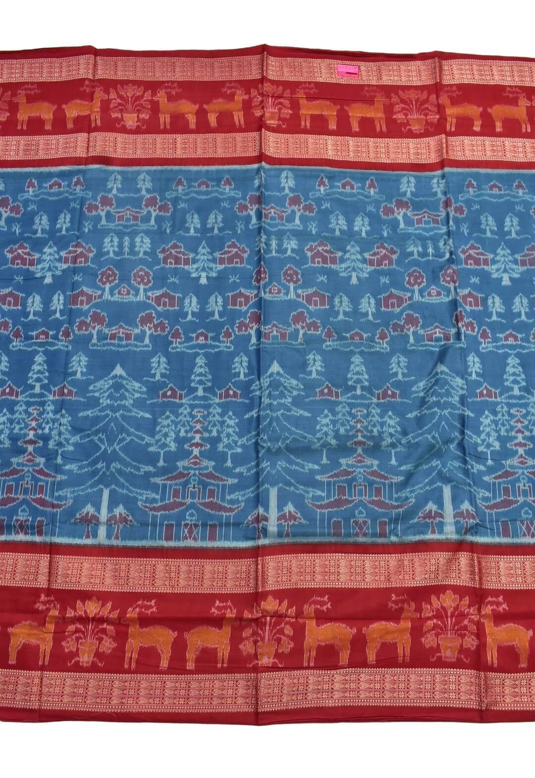Green-Red Colour Sambalpuri Handloom Cotton Bandha Saree