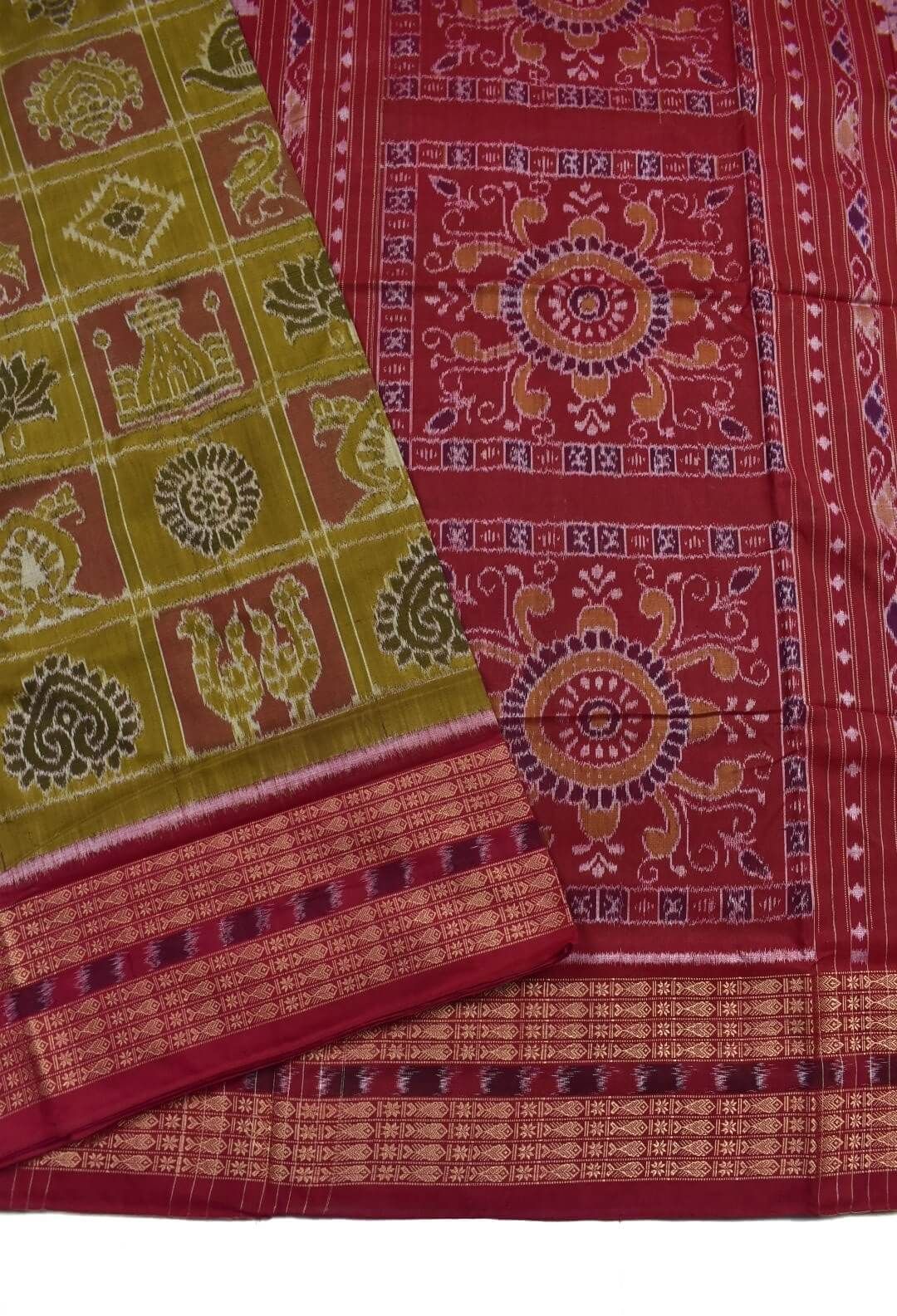Yellow-Red Colour Sambalpuri Handloom Cotton Bandha Saree - Image 3