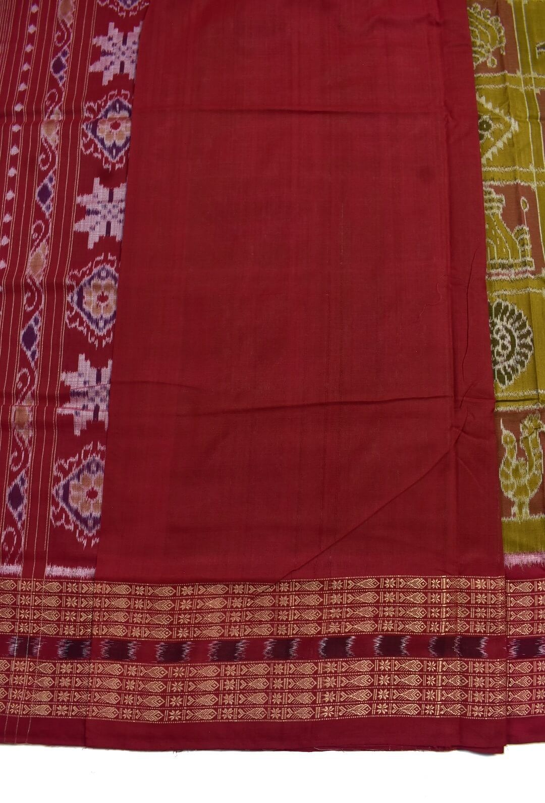 Yellow-Red Colour Sambalpuri Handloom Cotton Bandha Saree - Image 5