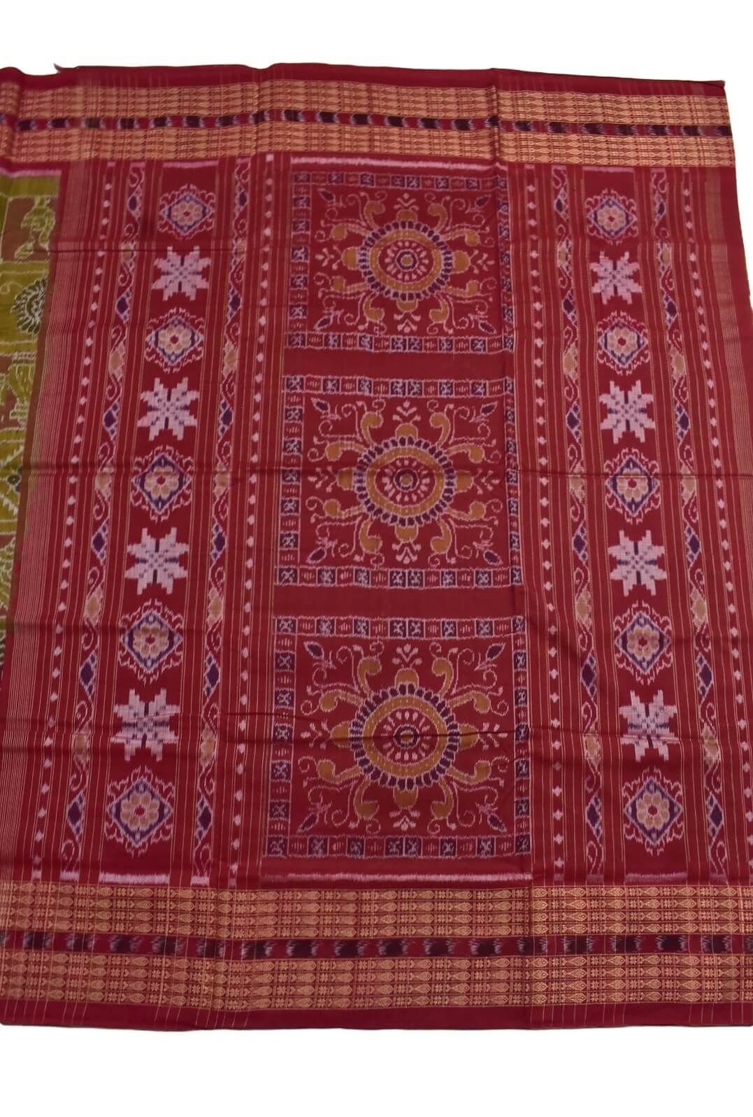 Yellow-Red Colour Sambalpuri Handloom Cotton Bandha Saree - Image 2