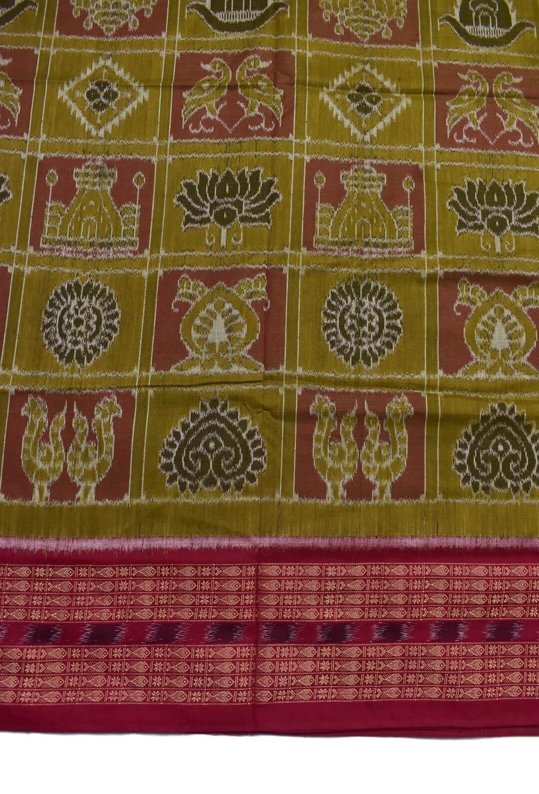 Yellow-Red Colour Sambalpuri Handloom Cotton Bandha Saree - Image 4