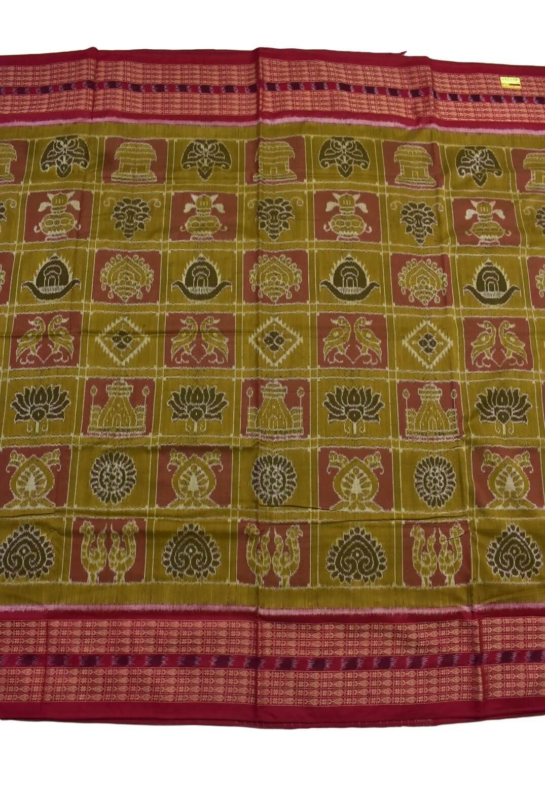 Yellow-Red Colour Sambalpuri Handloom Cotton Bandha Saree