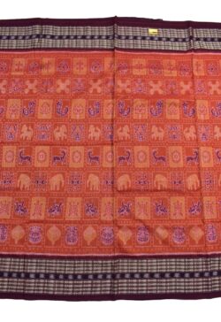 Orange Colour  Sambalpuri Handloom Cotton Bandha Saree
