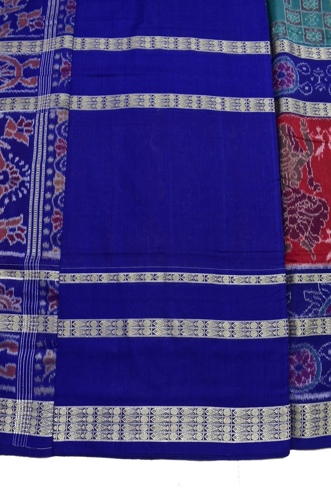Green-Red Colour Sambalpuri Handloom Cotton Bandha Saree - Image 5