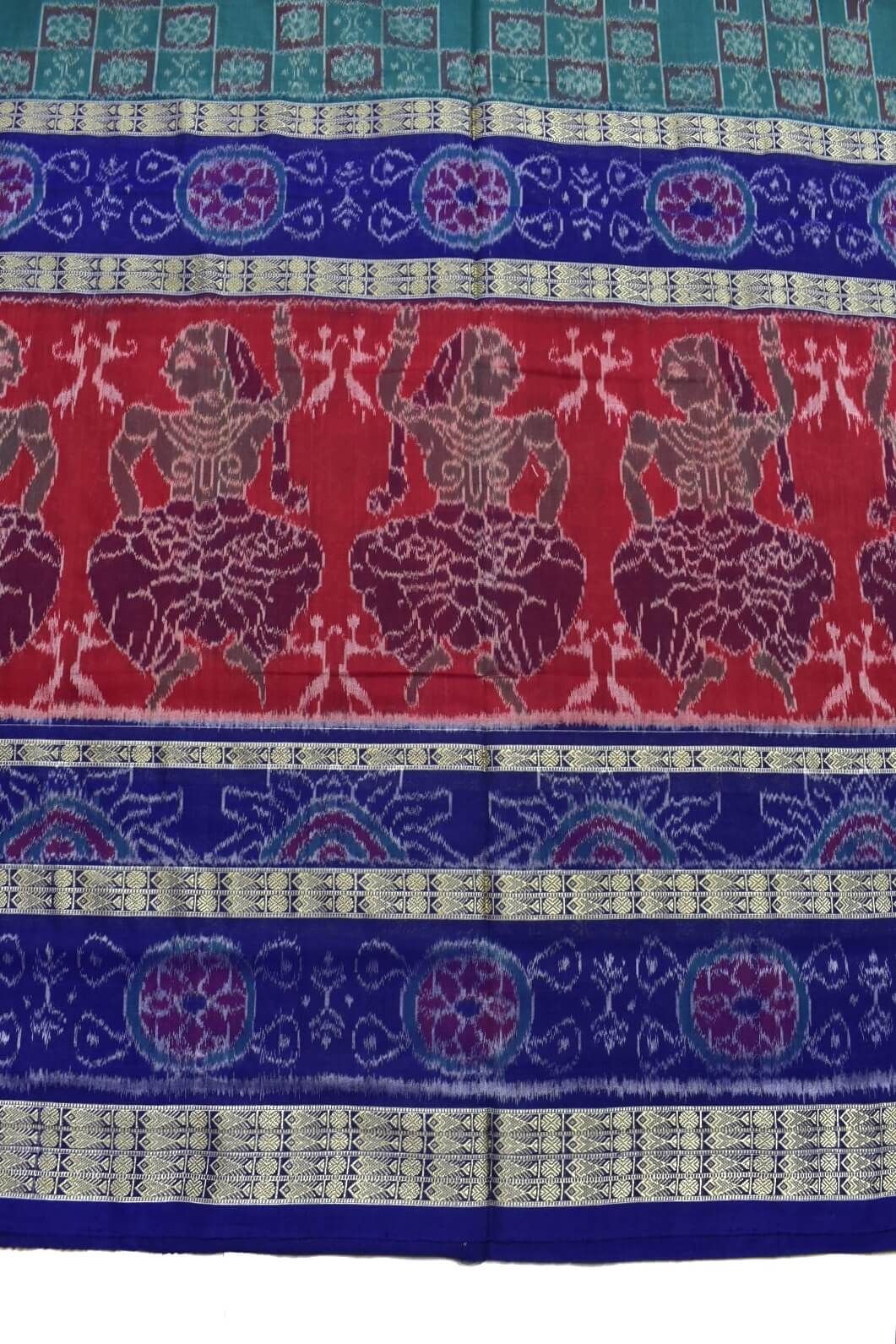 Green-Red Colour Sambalpuri Handloom Cotton Bandha Saree - Image 4