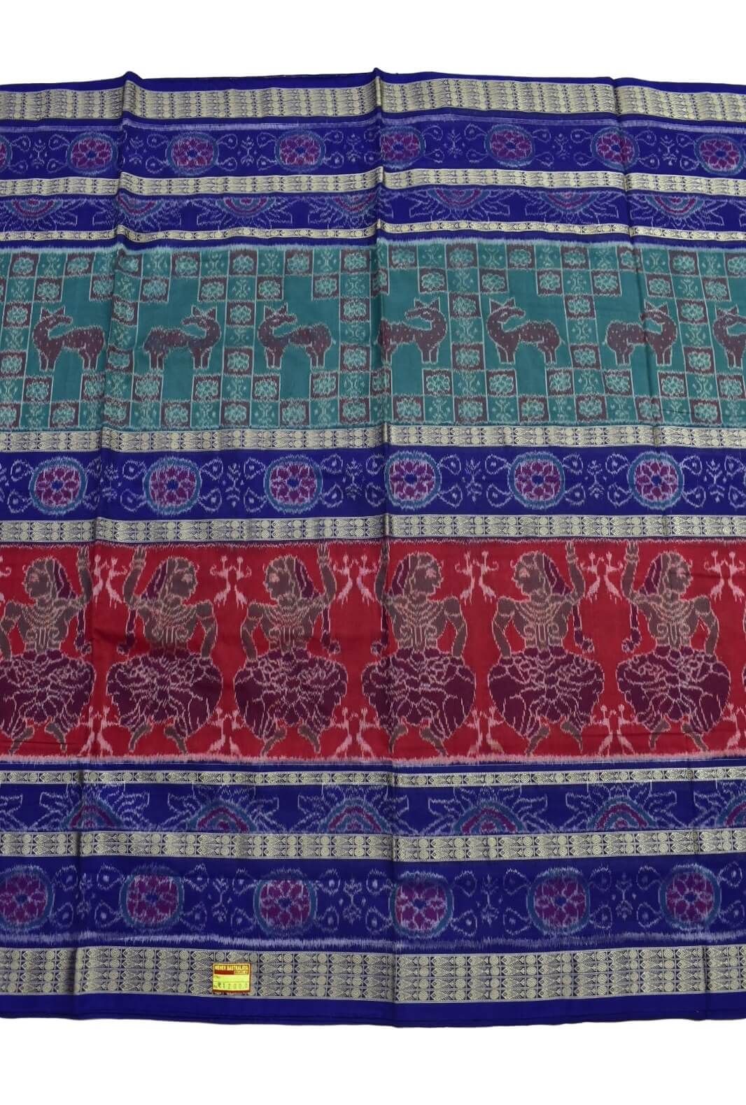 Green-Red Colour Sambalpuri Handloom Cotton Bandha Saree