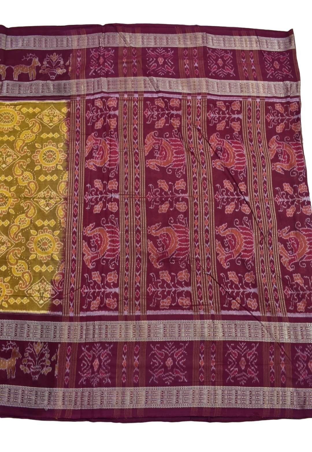 Yellow Colour Sambalpuri Handloom Cotton Bandha Saree - Image 2