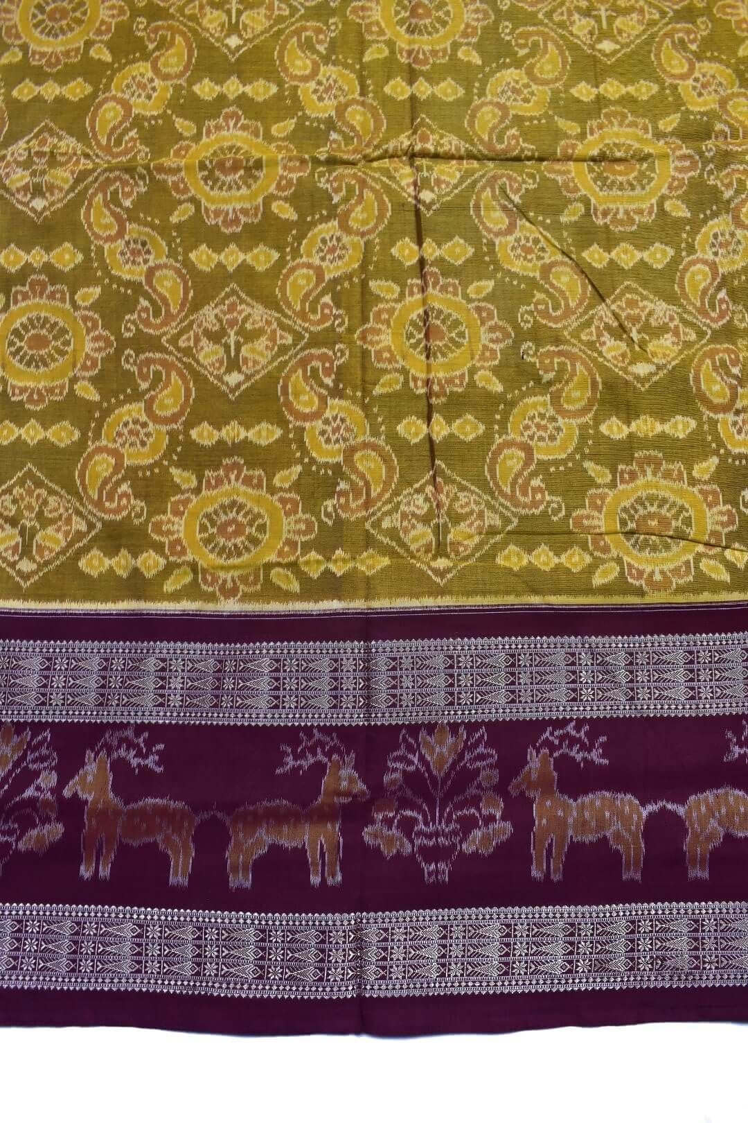 Yellow Colour Sambalpuri Handloom Cotton Bandha Saree - Image 4