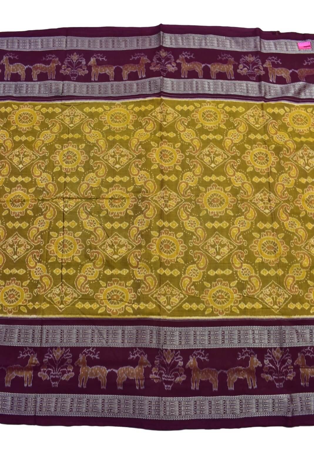 Yellow Colour Sambalpuri Handloom Cotton Bandha Saree