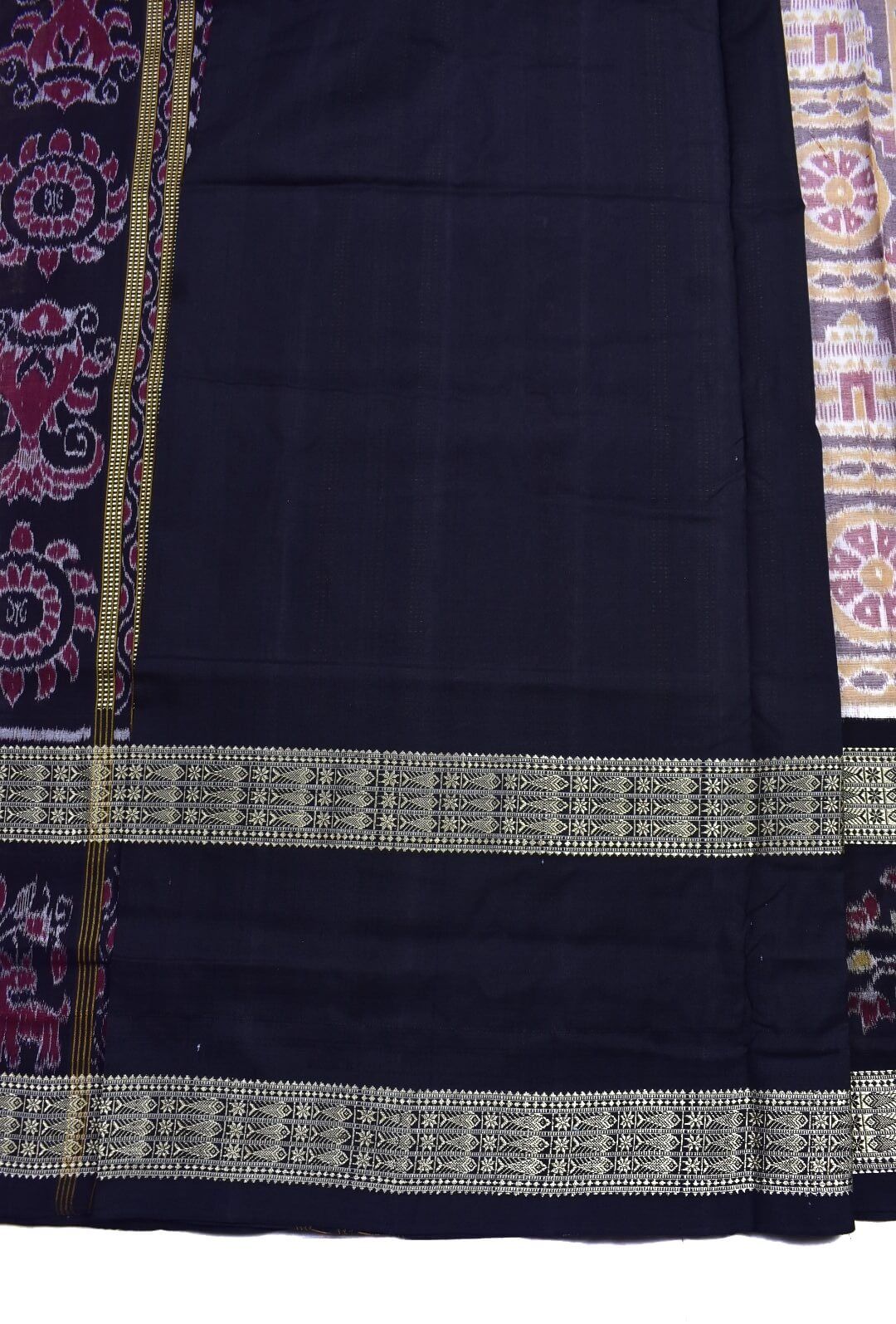 Biscuit Colour Sambalpuri Handloom Cotton Bandha Saree - Image 5