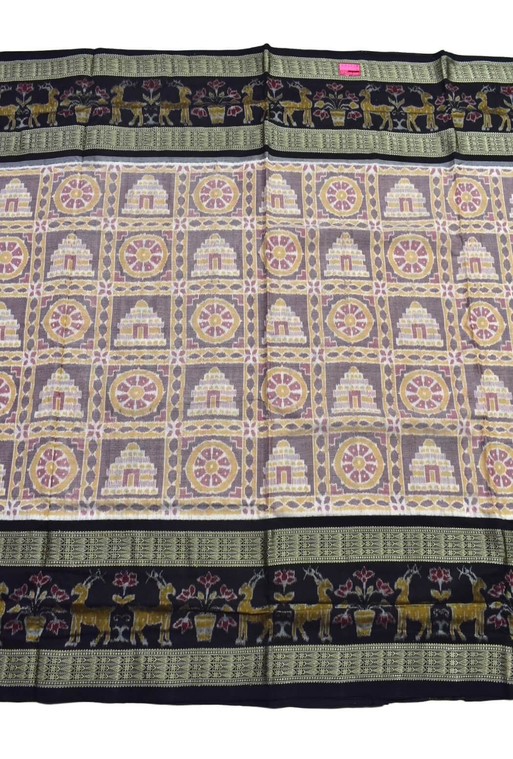 Biscuit Colour Sambalpuri Handloom Cotton Bandha Saree
