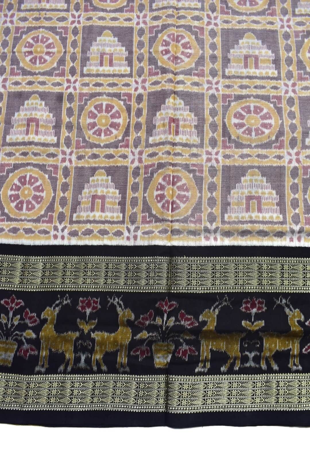 Biscuit Colour Sambalpuri Handloom Cotton Bandha Saree - Image 4