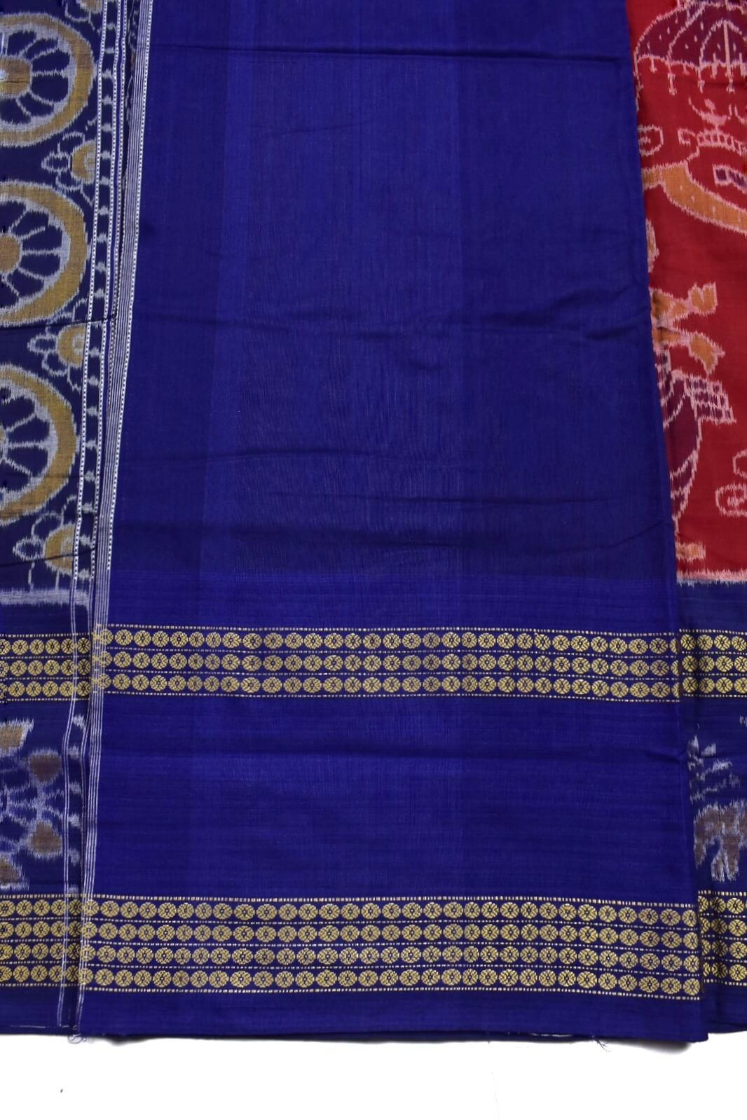 Red Colour Sambalpuri Handloom Cotton Bandha Saree - Image 5