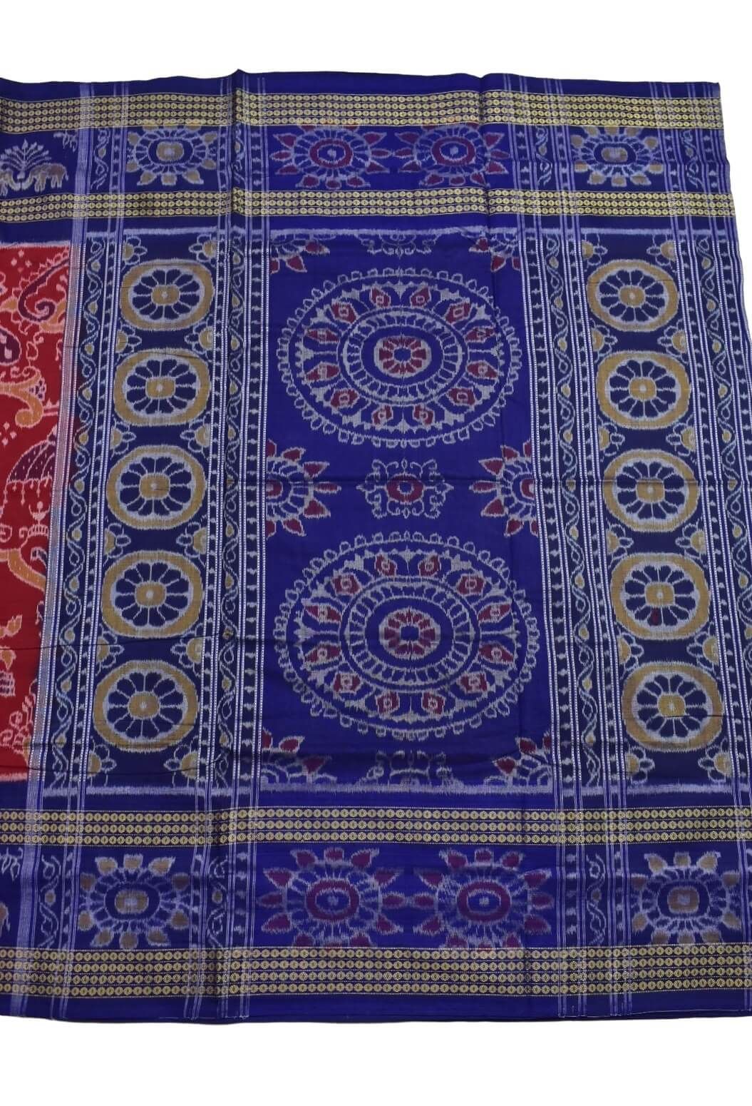Red Colour Sambalpuri Handloom Cotton Bandha Saree - Image 2