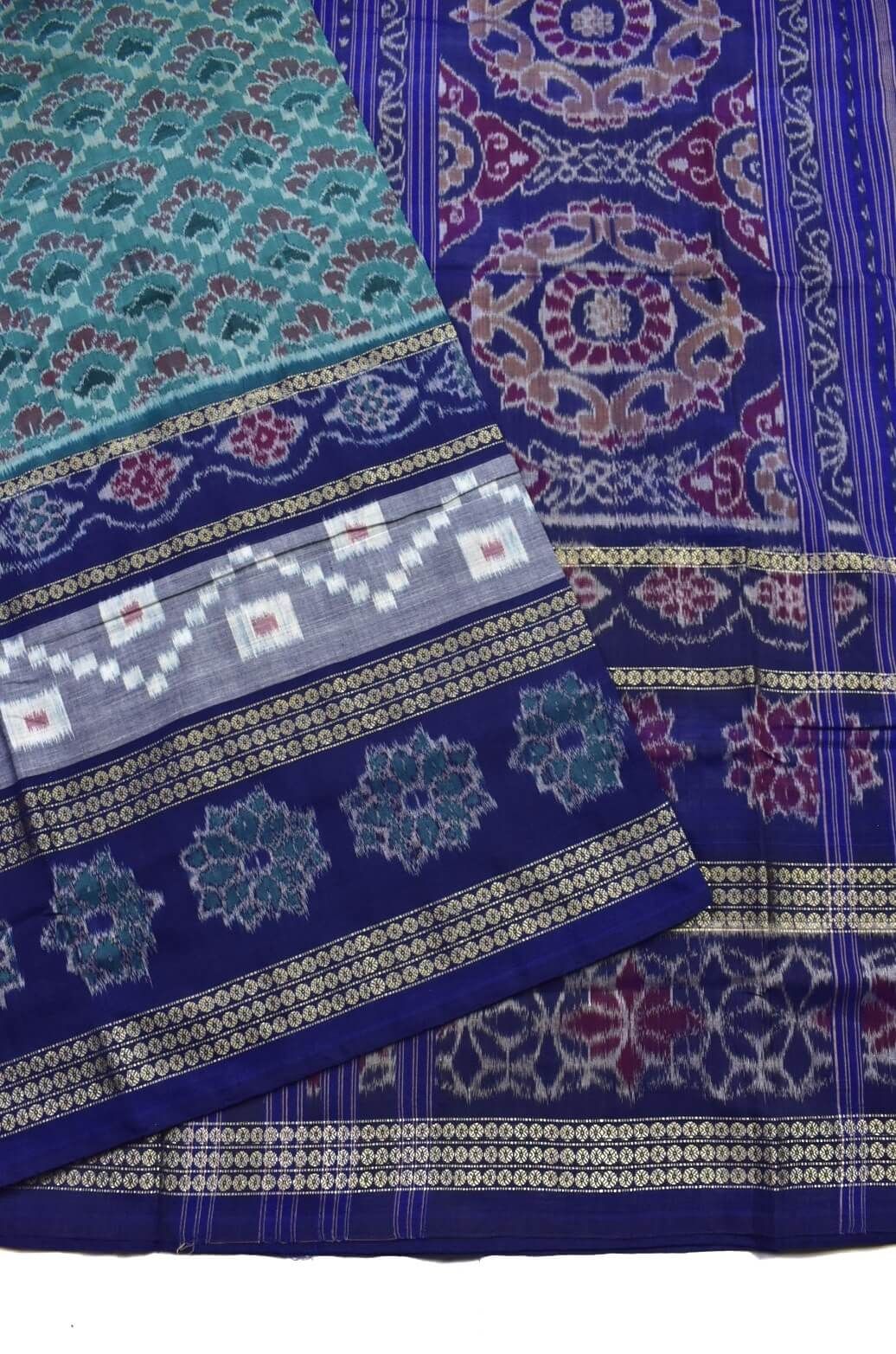 Green Colour Sambalpuri Handloom Cotton Bandha Saree - Image 3
