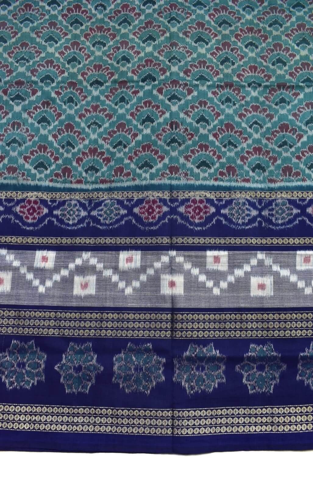 Green Colour Sambalpuri Handloom Cotton Bandha Saree - Image 4