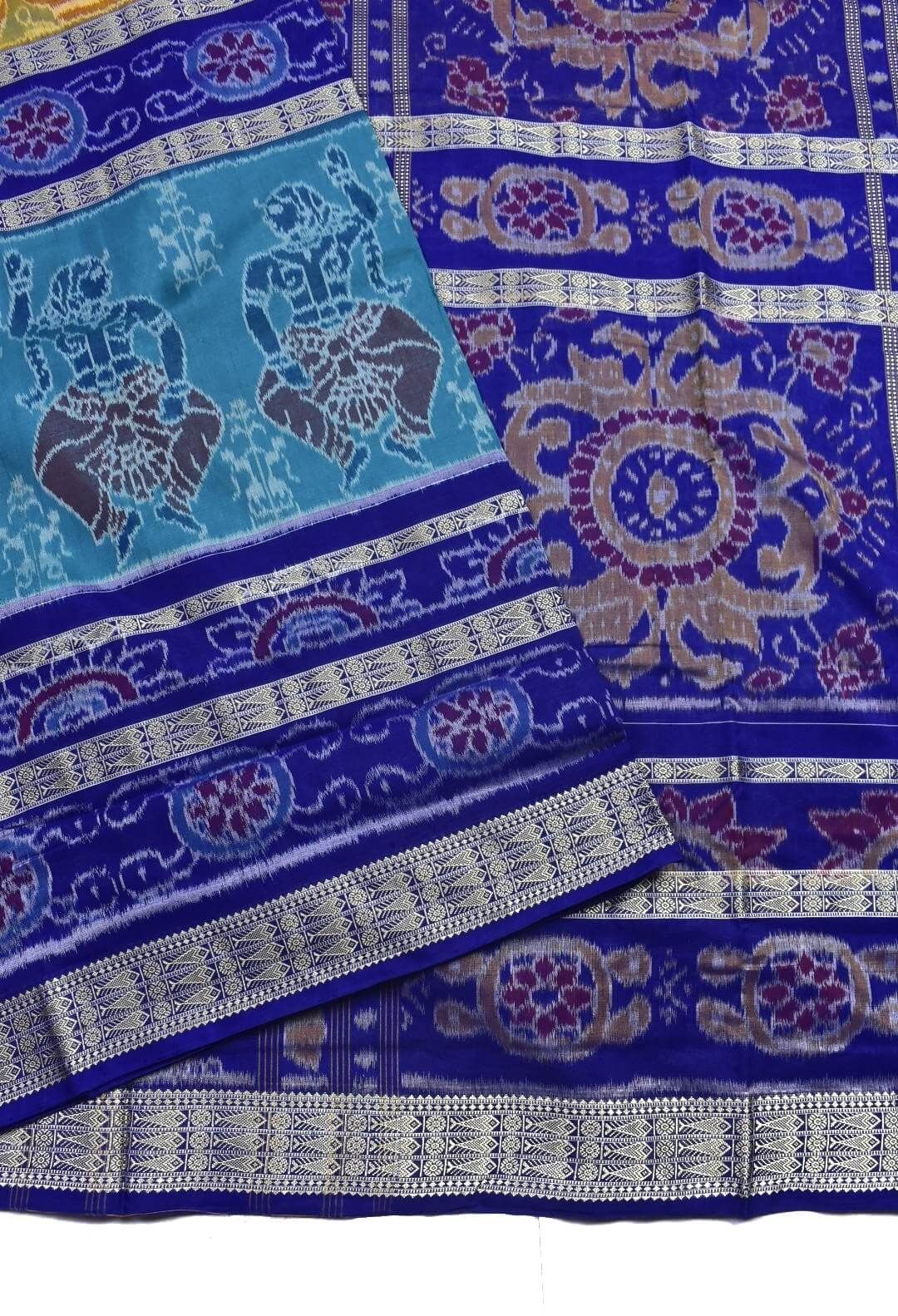 Yellow-Green Colour Sambalpuri Handloom Cotton Bandha Saree - Image 3