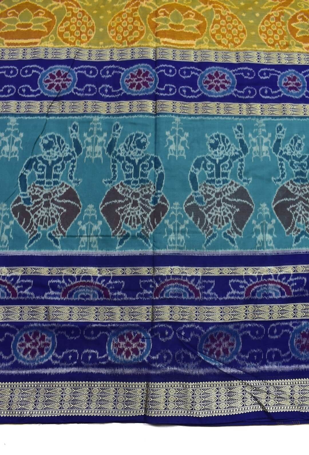 Yellow-Green Colour Sambalpuri Handloom Cotton Bandha Saree - Image 4