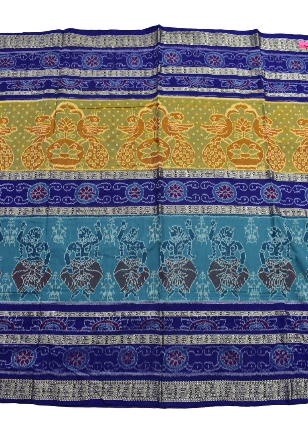 Yellow-Green Colour Sambalpuri Handloom Cotton Bandha Saree