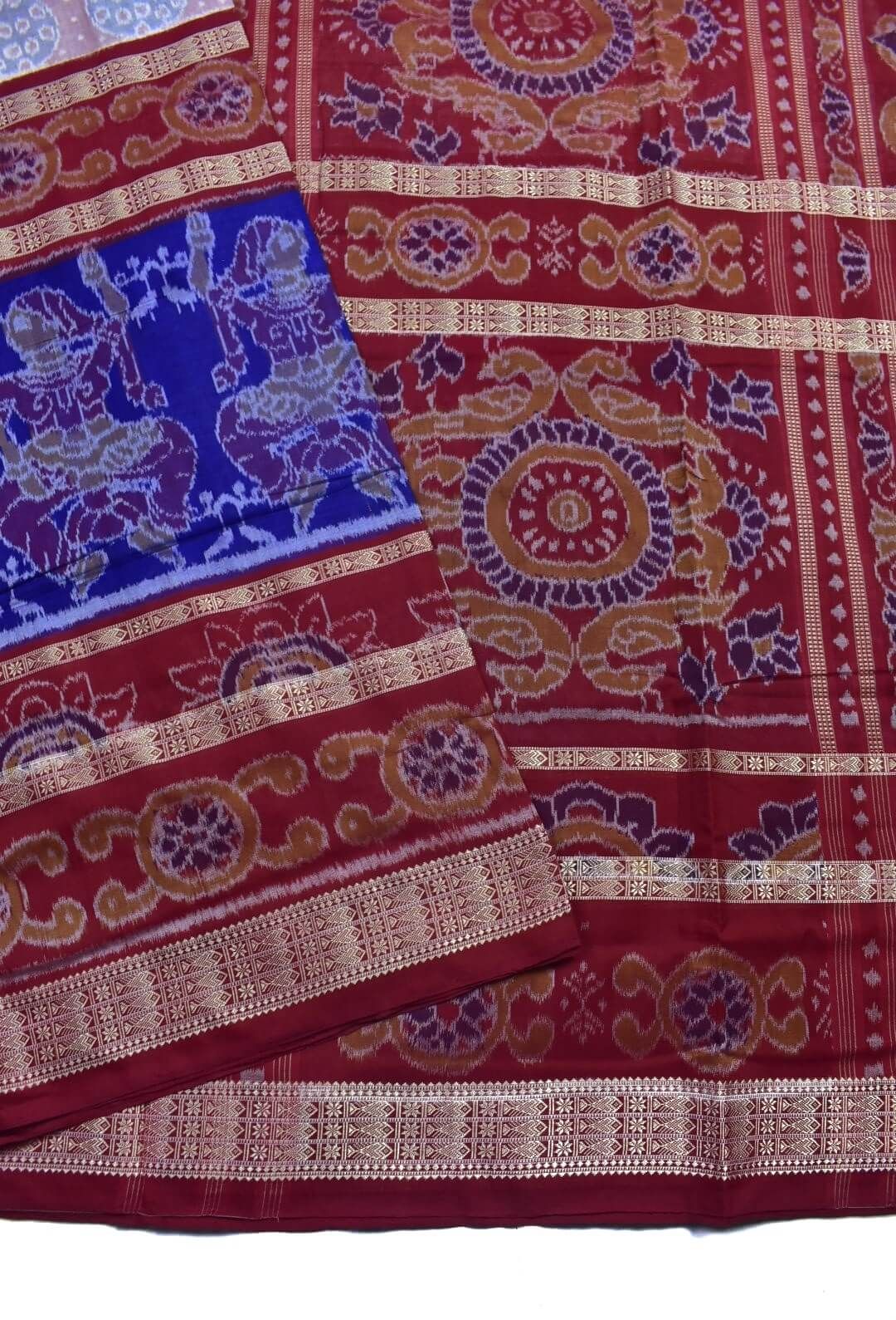 Biscuit-Blue Colour Sambalpuri Handloom Cotton Bandha Saree - Image 3