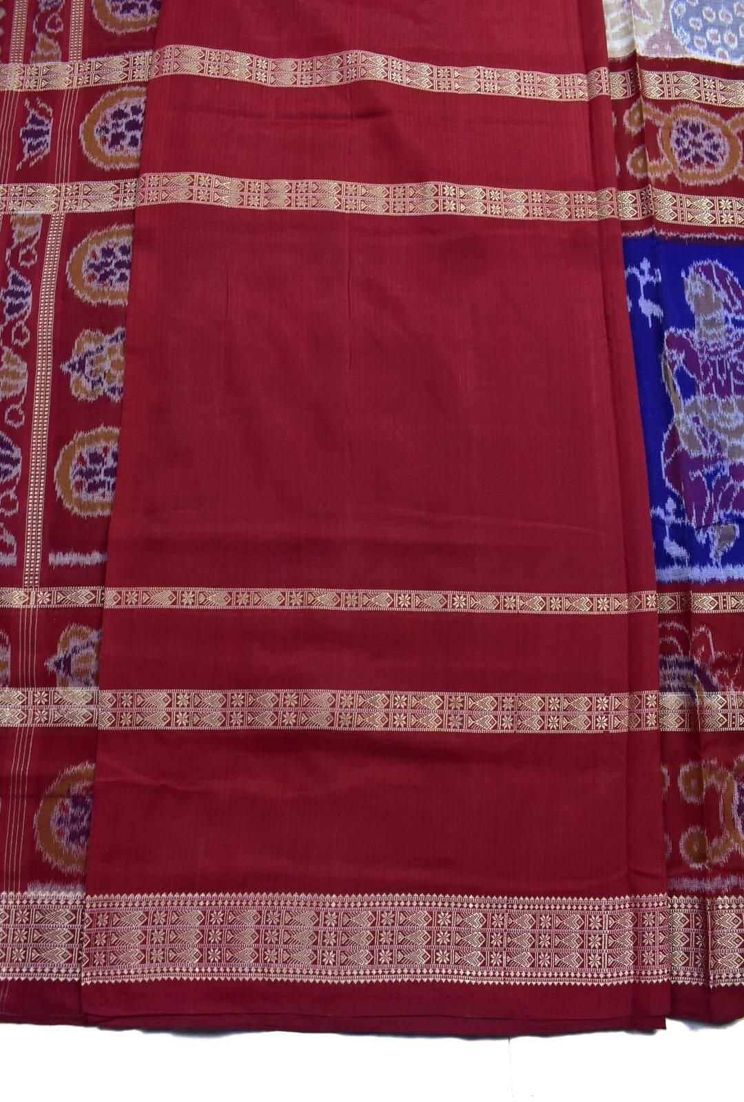 Biscuit-Blue Colour Sambalpuri Handloom Cotton Bandha Saree - Image 5