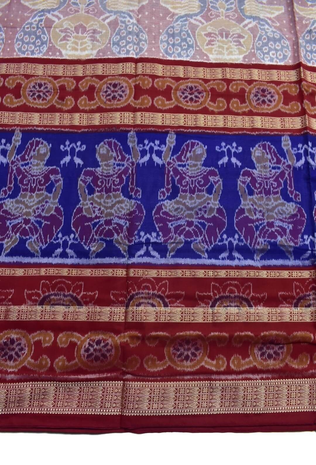 Biscuit-Blue Colour Sambalpuri Handloom Cotton Bandha Saree - Image 4