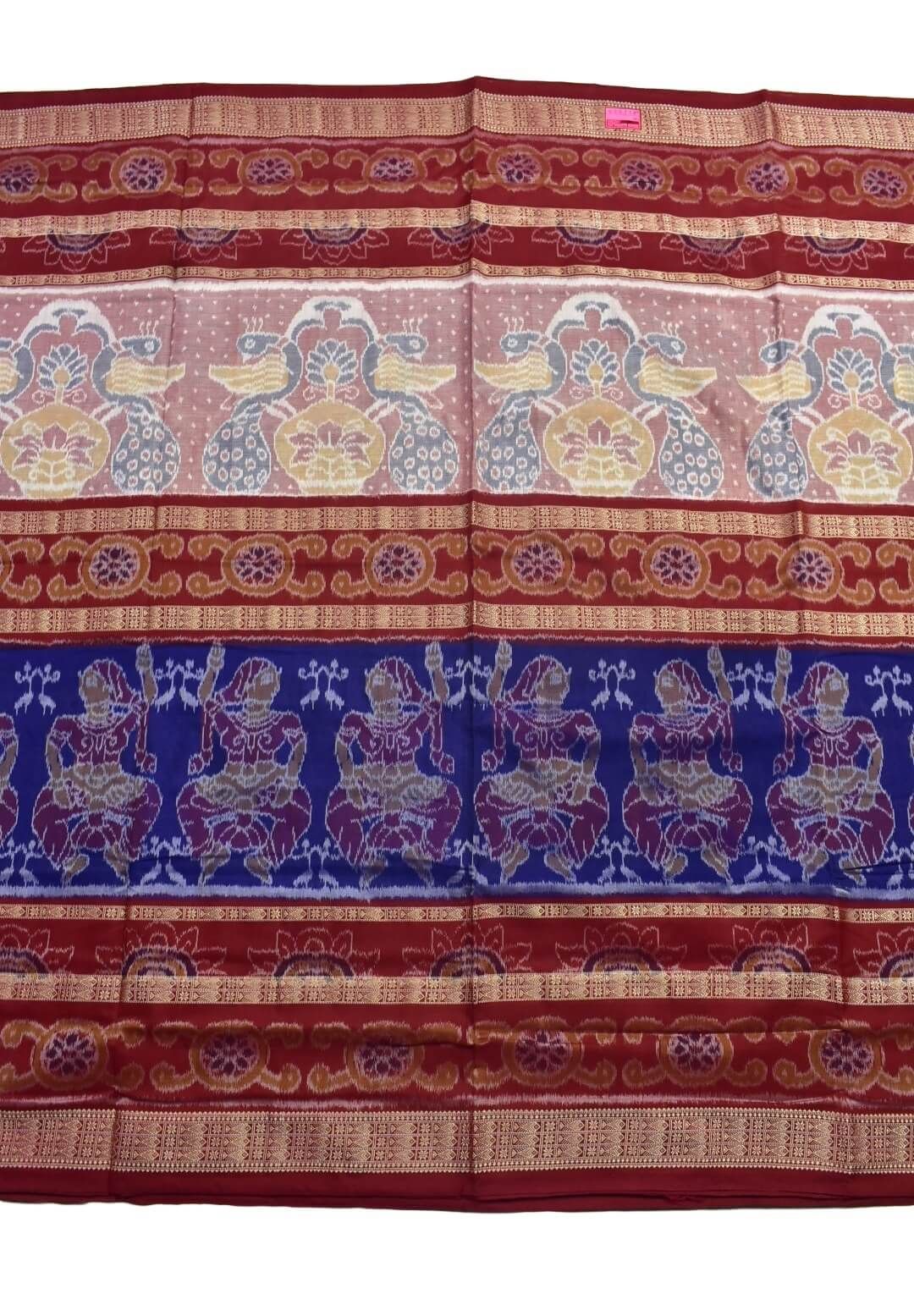 Biscuit-Blue Colour Sambalpuri Handloom Cotton Bandha Saree