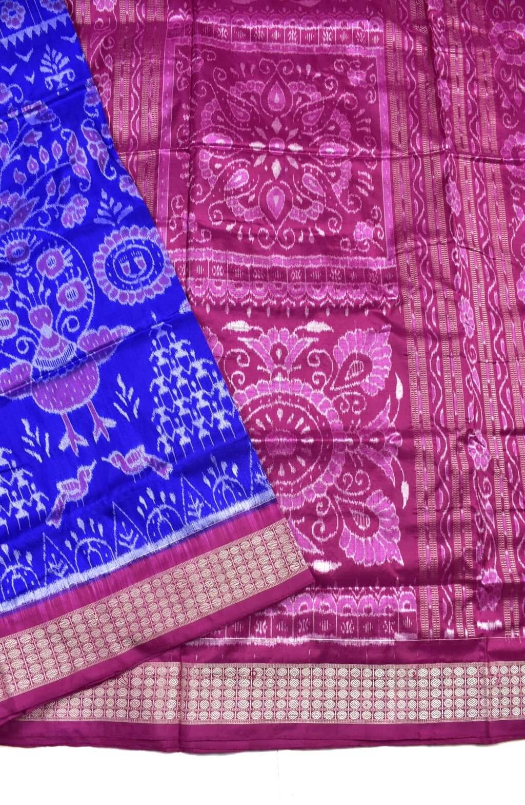 Blue Combination Sambalpuri Handloom Bandha Silk Saree - Image 3