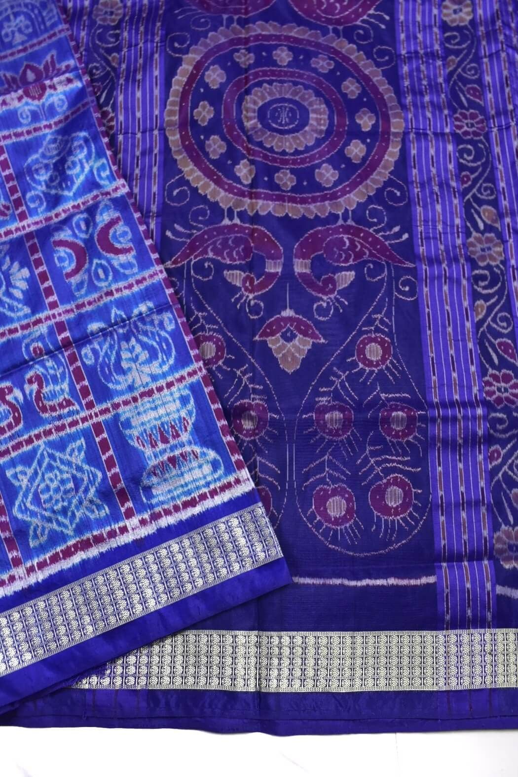 Blue Combination Sambalpuri Handloom Bandha Silk Saree - Image 3