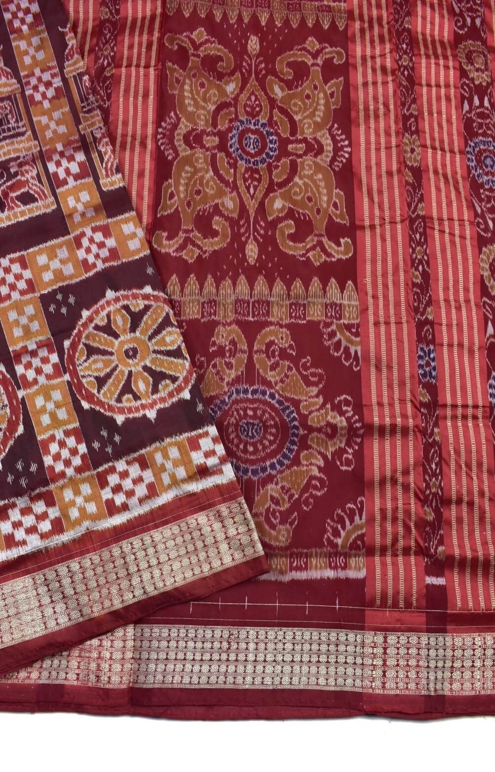 Golden Colour Sambalpuri Handloom Bandha Silk Saree - Image 3