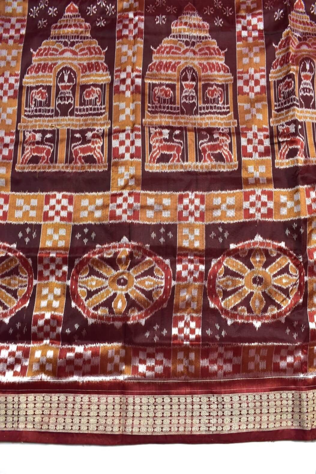 Golden Colour Sambalpuri Handloom Bandha Silk Saree - Image 4