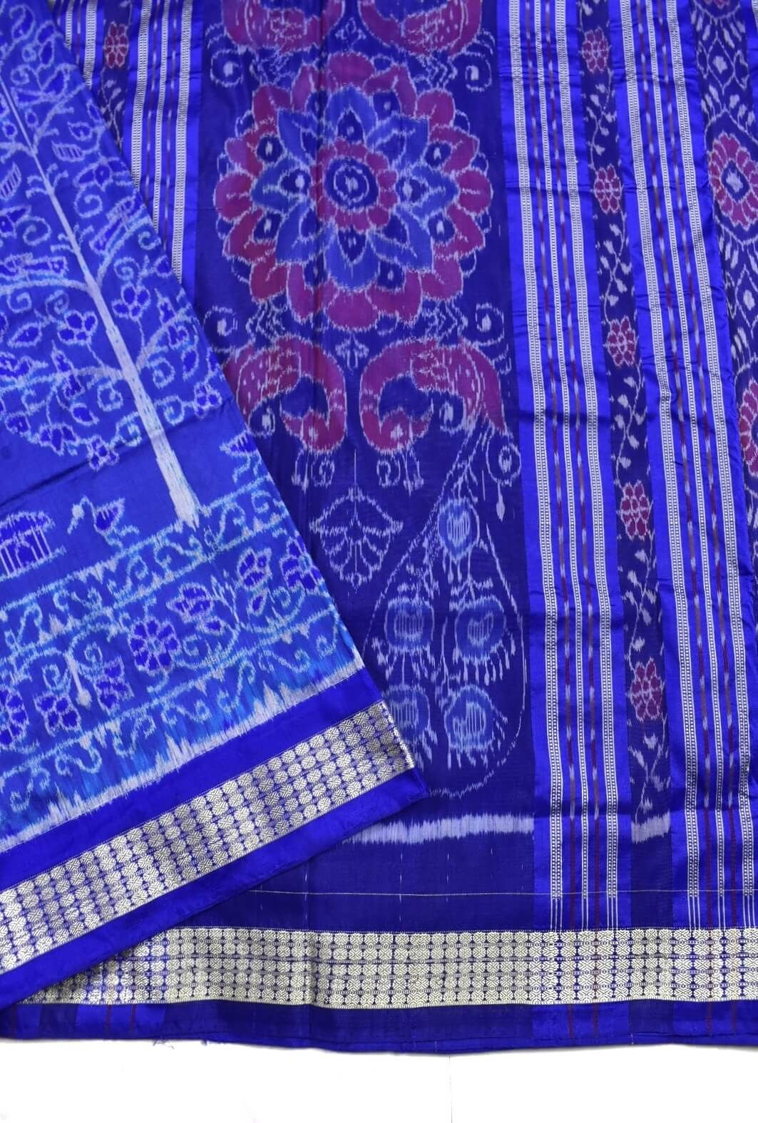 Blue Colour Sambalpuri Handloom Bandha Silk Saree - Image 3