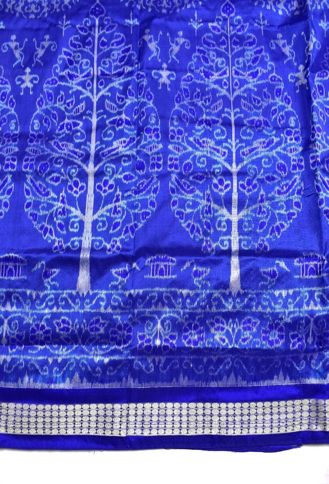 Blue Colour Sambalpuri Handloom Bandha Silk Saree - Image 4