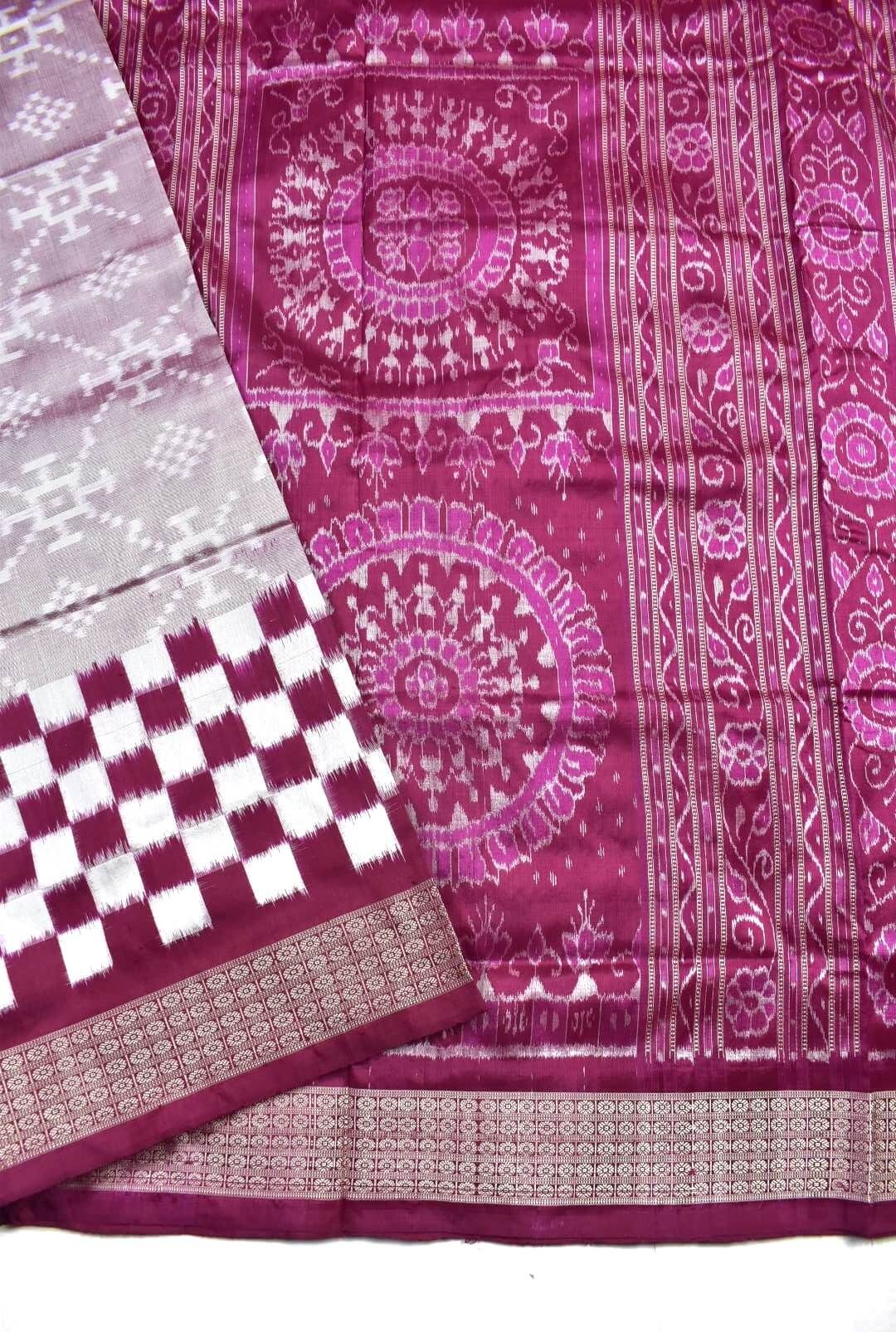 White Colour Sambalpuri Handloom Bandha Silk Saree - Image 3