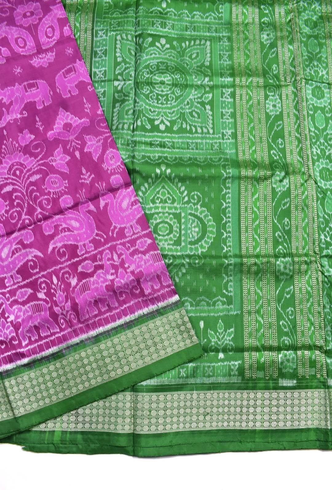 Pink Colour Sambalpuri Handloom Bandha Silk Saree - Image 3