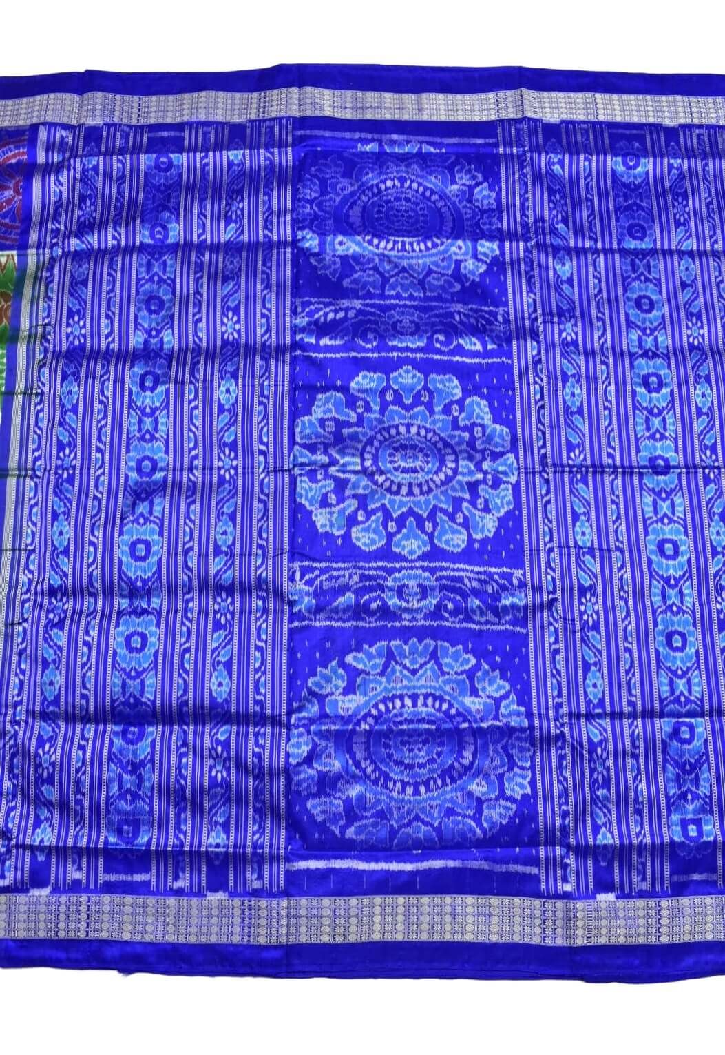 Green-Blue Colour Sambalpuri Handloom Bandha Silk Saree - Image 2