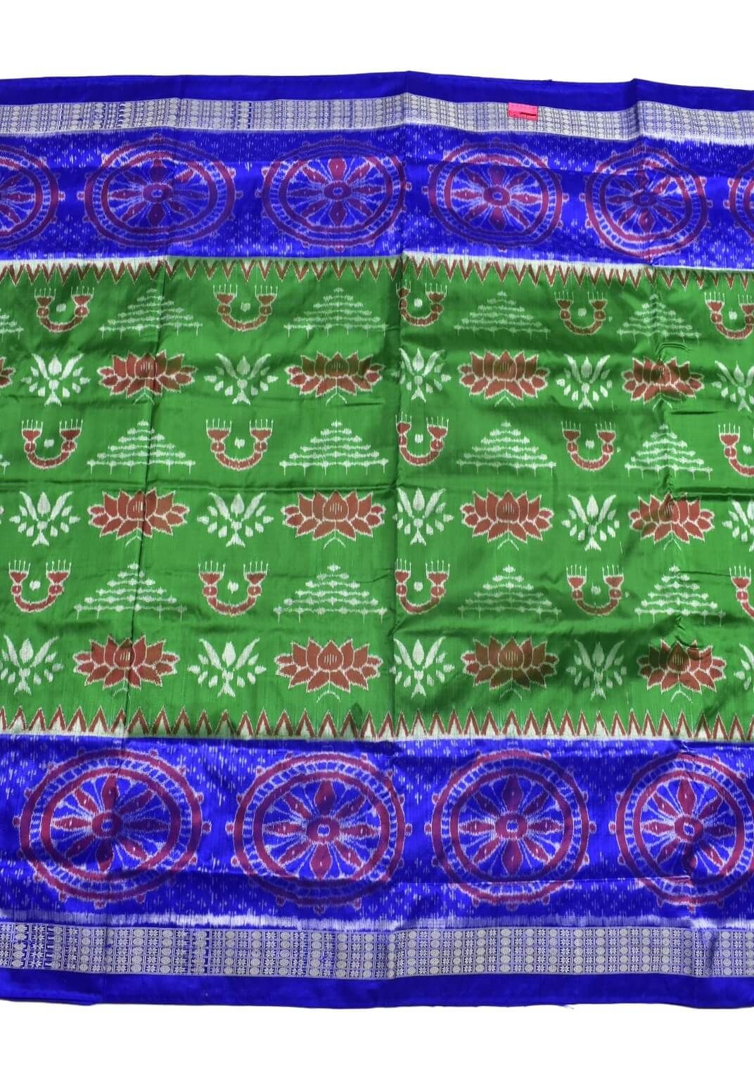 Green-Blue Colour Sambalpuri Handloom Bandha Silk Saree