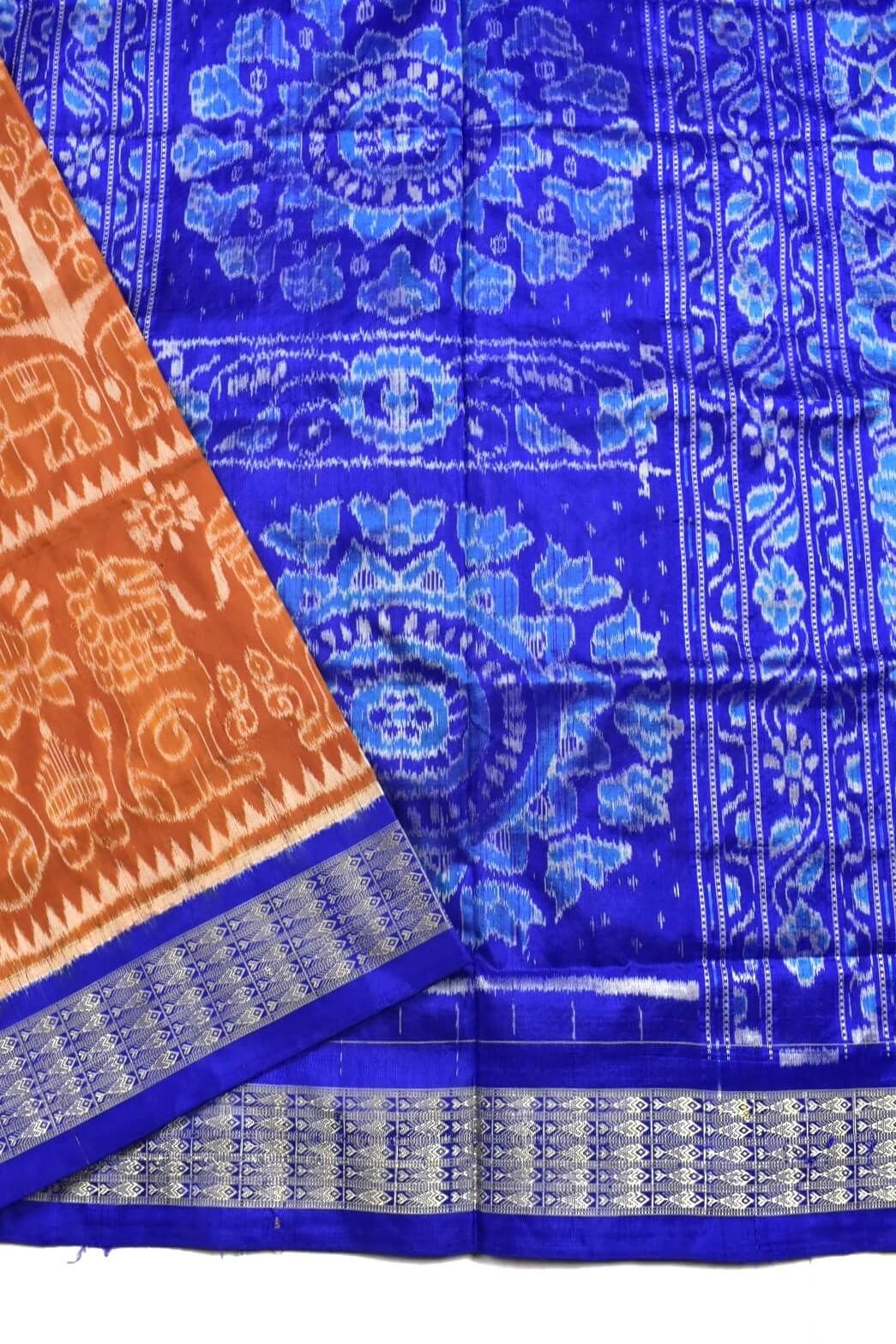 Orange Colour Sambalpuri Handloom Bandha Silk Saree - Image 3