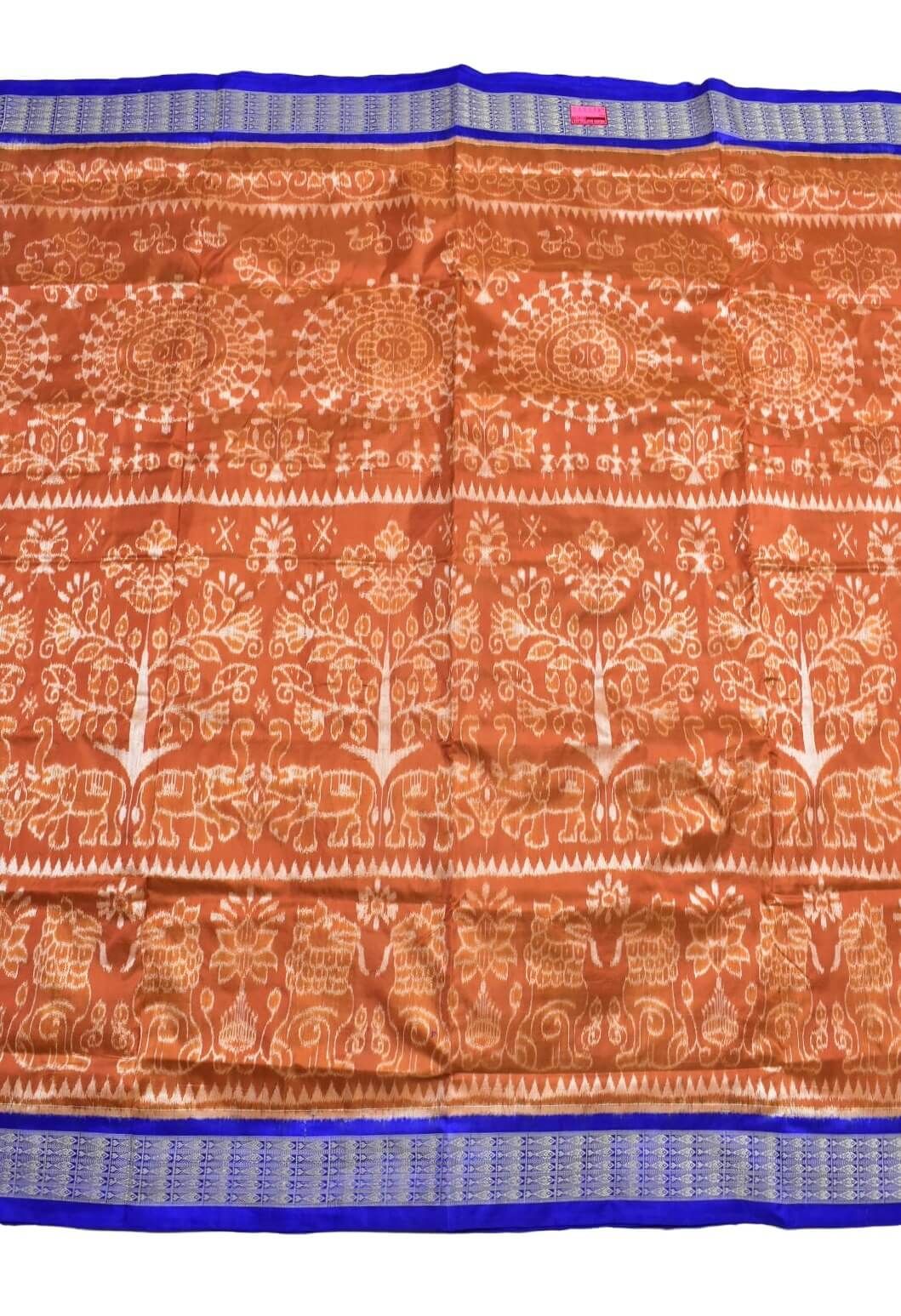 Orange Colour Sambalpuri Handloom Bandha Silk Saree