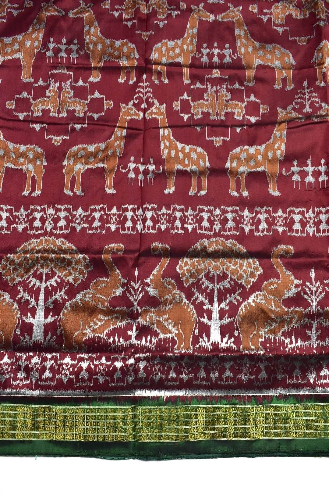 Maroon Colour Sambalpuri Handloom Bandha Silk Saree - Image 4