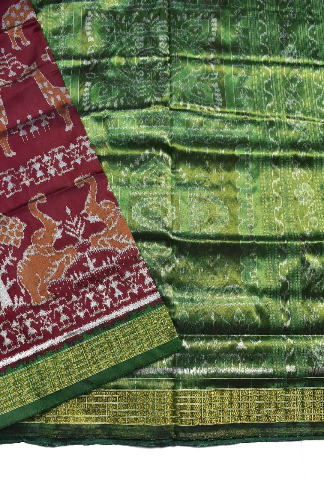 Maroon Colour Sambalpuri Handloom Bandha Silk Saree - Image 3