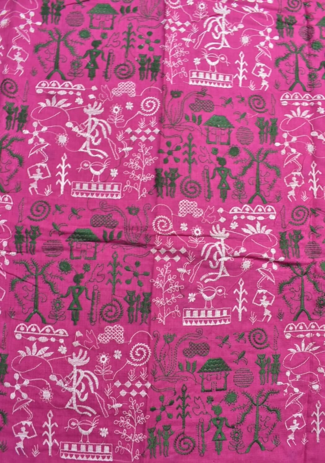 Pink Colour Tribal Design Sambalpuri Handloom Cotton Bomkai Dress Material - Image 5