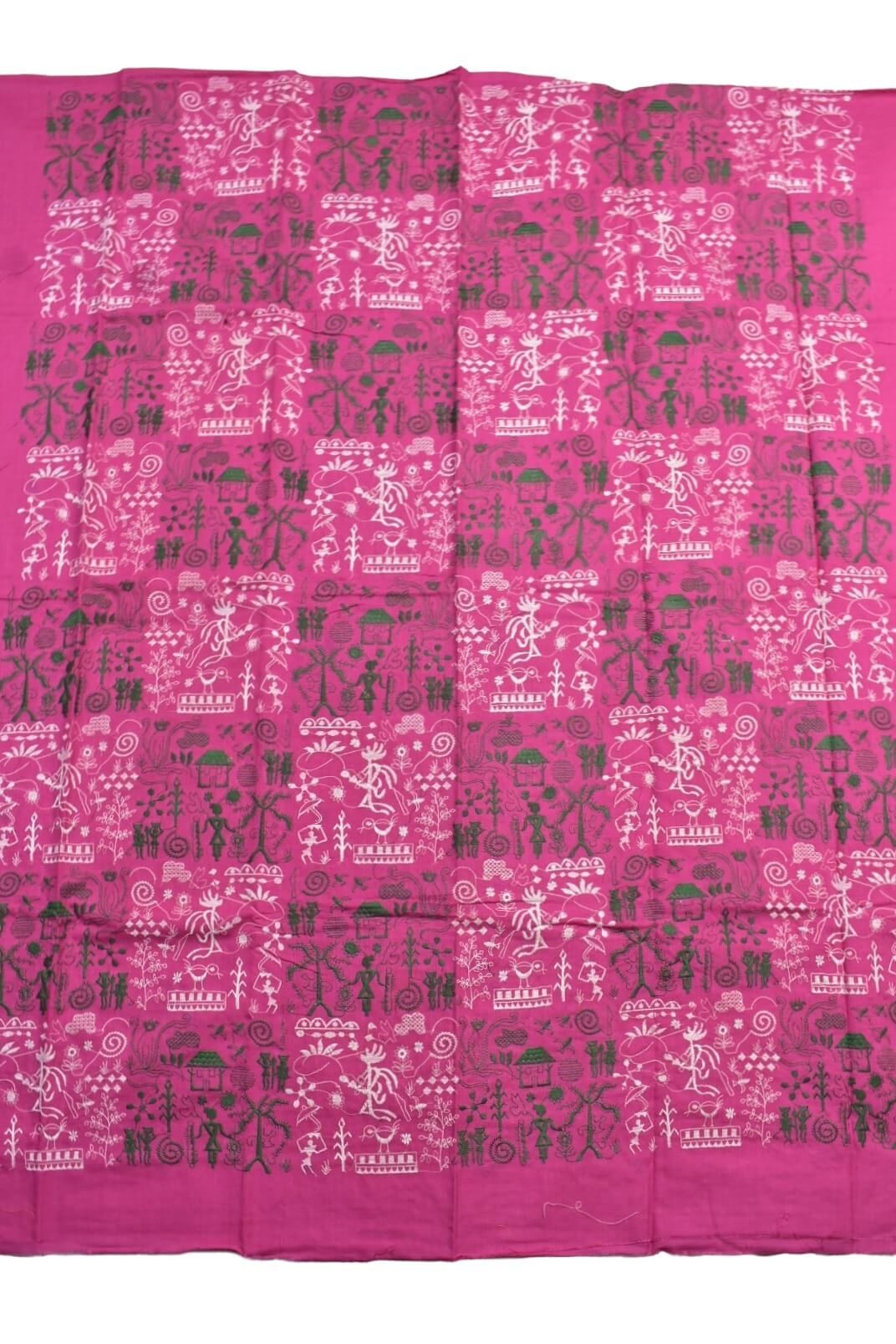 Pink Colour Tribal Design Sambalpuri Handloom Cotton Bomkai Dress Material - Image 4