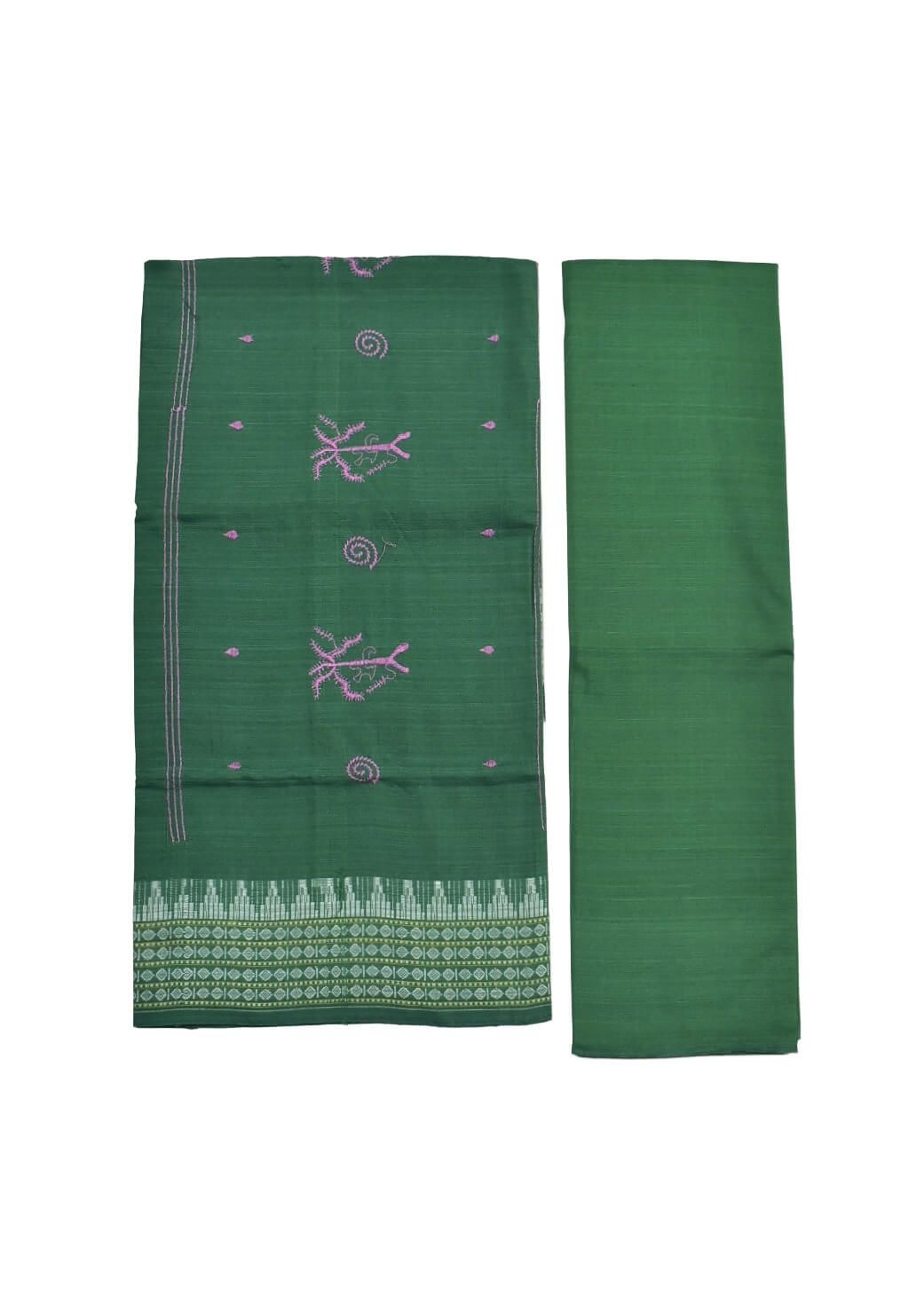 Pink Colour Tribal Design Sambalpuri Handloom Cotton Bomkai Dress Material - Image 2