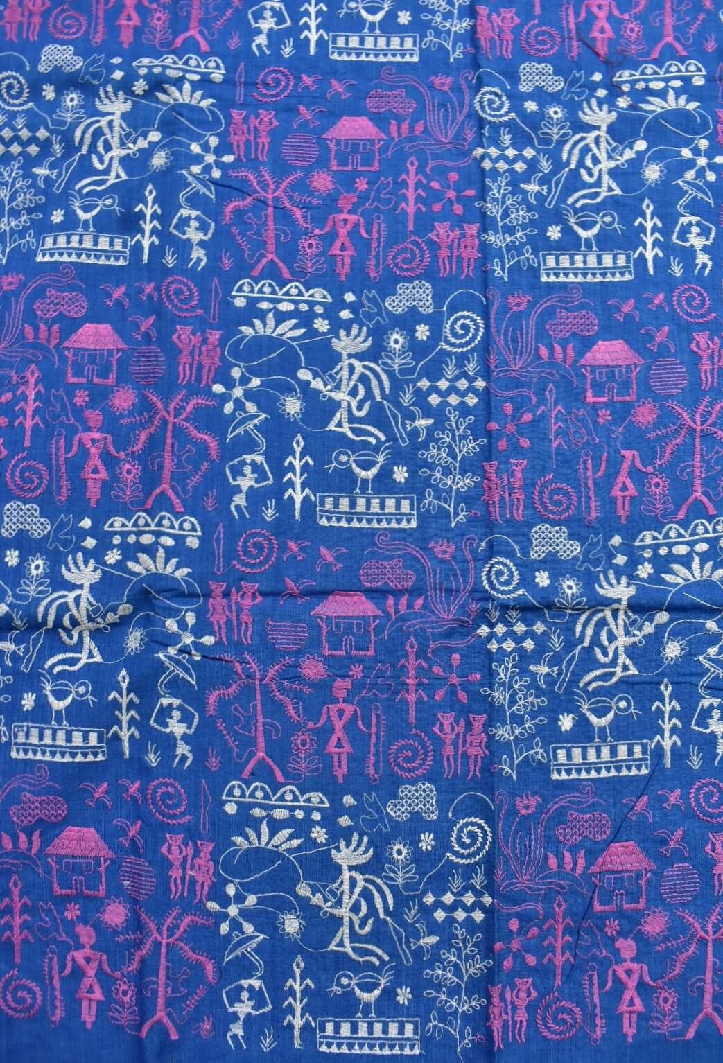 Sky Colour Tribal Design Sambalpuri Handloom Cotton Bomkai Dress Material - Image 5