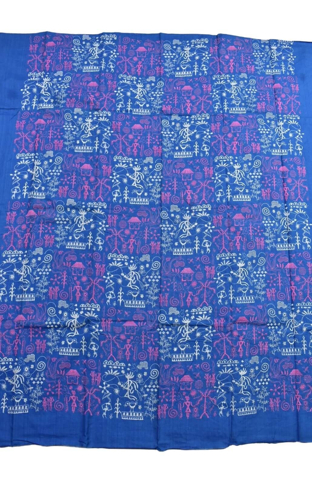 Sky Colour Tribal Design Sambalpuri Handloom Cotton Bomkai Dress Material - Image 4