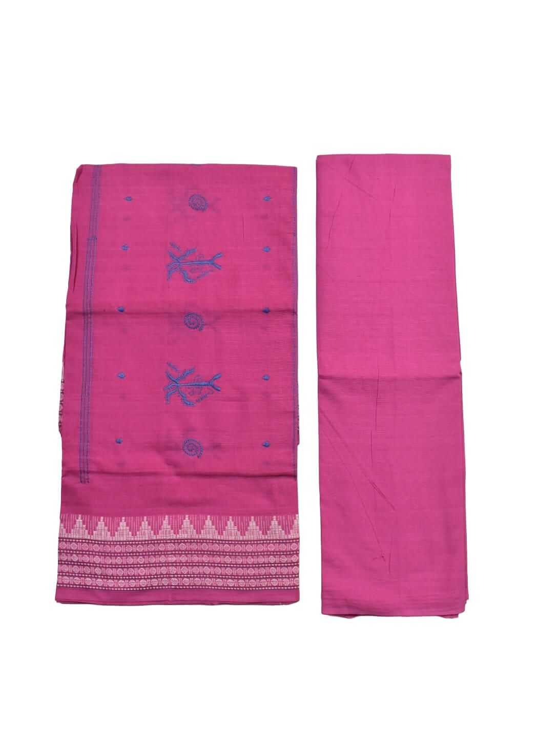 Sky Colour Tribal Design Sambalpuri Handloom Cotton Bomkai Dress Material - Image 2
