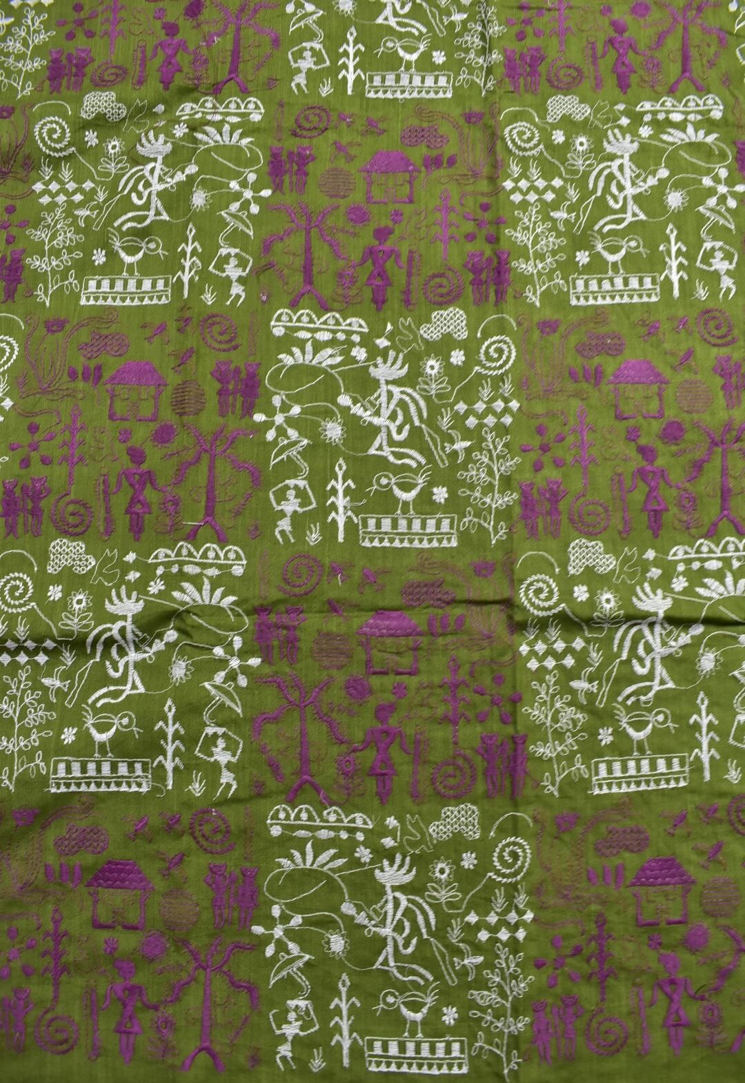 Mehendi Colour Tribal Design Sambalpuri Handloom Cotton Bomkai Dress Material - Image 5